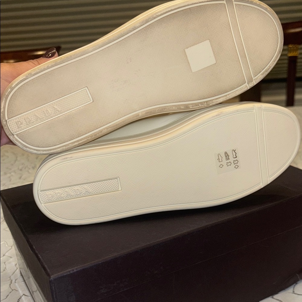 Prada White and Silver Logo Sneakers - Picture 4 of 6